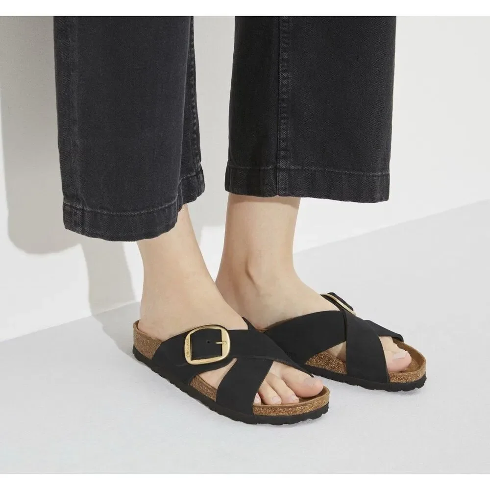 BIRKENSTOCK Siena big buckle black patent sandals shoes women’s eur 38 new